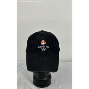 Vintage Salt Lake 2002 Olympics Hat Cap Strap Back Mens Black Winter Games 2000s